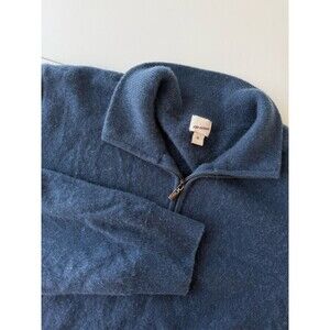 State Cashmere Sweater Mens XL Blue Half Zip Mock Neck 100% Cashmere Pullover